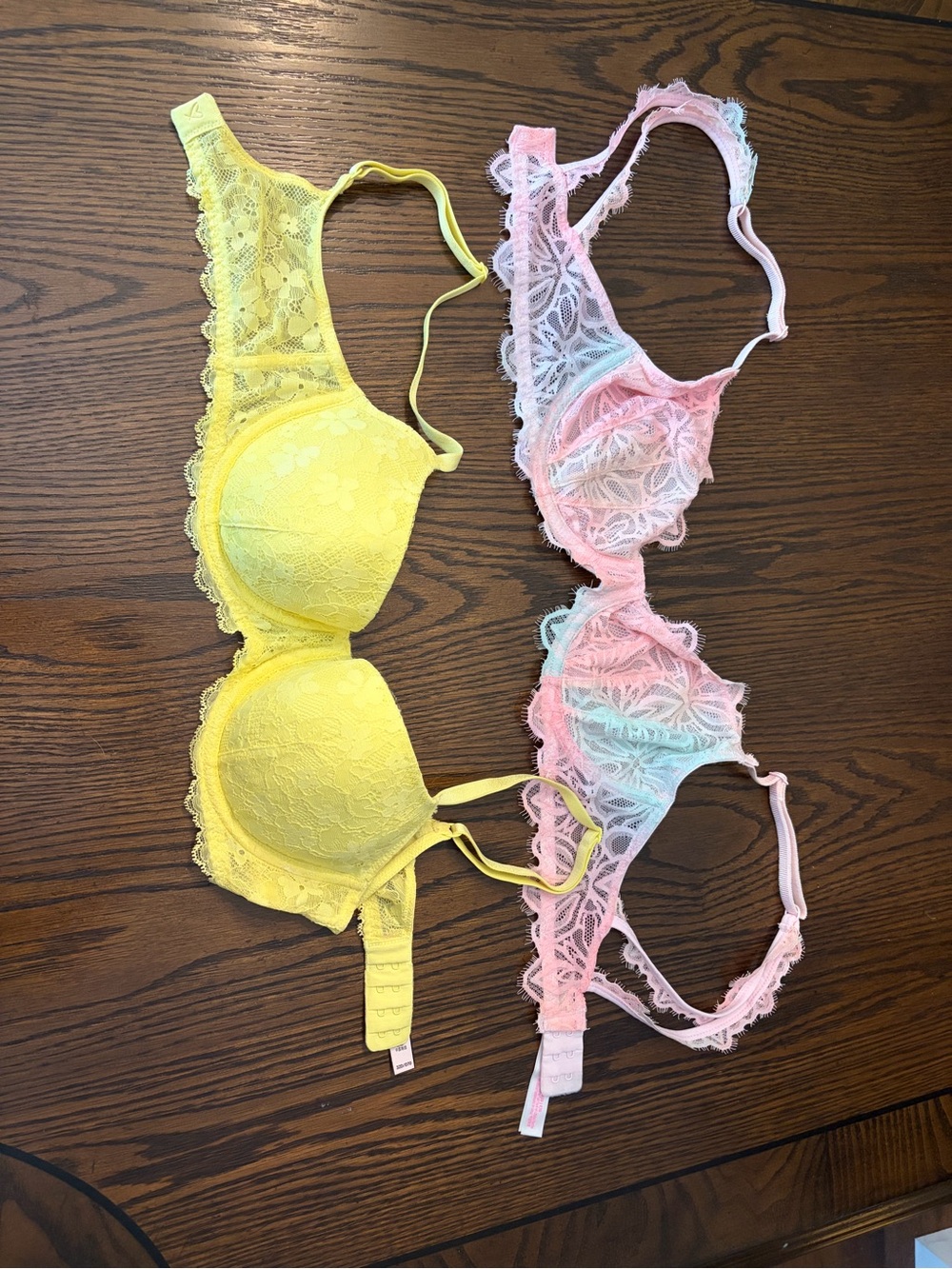 Lace Push-Up Bras - Yellow & Pastel Pink/Blue